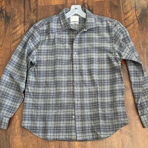 Billy Reid Men's L standard Gray blue Plaid wool blend flannel button down